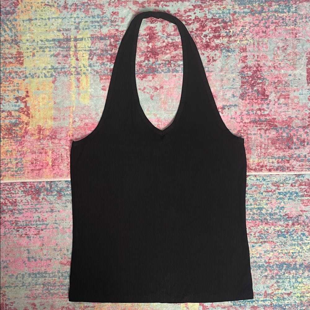 Fashion Nova Black Ribbed Halter Tank Top
